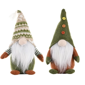 Set of two Christmas gnomes with knitted hats and white beards on a white background