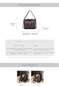Detail showing dimensions of leopard print PU leather tote with triple-use strap options