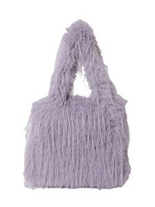 Sac fourre-tout en peluche lavande avec finition en fausse fourrure douce et anse large