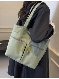 Borsa Tote in Tela di Grande Capacità per Donna Minimalista Multi Tasca Borsa a Spalla Pendolare Quotidiana Viaggio Verde Cachi Nero