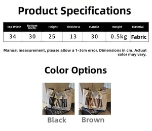 Detailed size chart for large capacity canvas tote bag with specific dimensions and weights