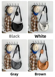 Large nylon crescent crossbody bags in four colors with matching small pouches