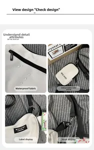 Detail view of white waterproof nylon crossbody bag with detachable coin purse and logo
