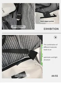 Detail view of large white nylon crossbody bag with adjustable strap and back zip pocket