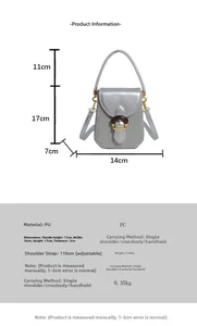 Detailed size chart for the mini silver PU crossbody bag with specific dimensions