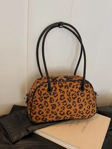 Damen Retro Leopardenmuster Boston Tasche Wildlederimitat Schulter Umhängetasche PU Leder Kissentasche Für Täglich Casual Mode