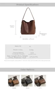 Detailed size guide for large PU leather hobo bag with 29x27x13 cm dimensions