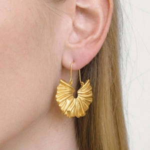 Boucles D'oreilles En Forme D'éventail Acier Inoxydable Plaqué Or 18K Texture Pliée Géométrique Bijoux Minimalistes Imperméables