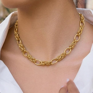 Knotted Twist Necklace And Bracelet 18K Gold Plated Stainless Steel Waterproof Elegant Fashion For Women
