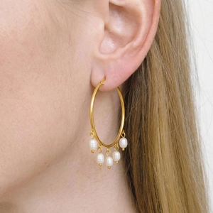 Large Hoop Earrings With Freshwater Pearls 304 Stainless Steel PVD Gold Plated Waterproof Hypoallergenic Retro For Women