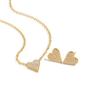 18K gold plated stainless steel jewelry set with heart necklace and stud earrings
