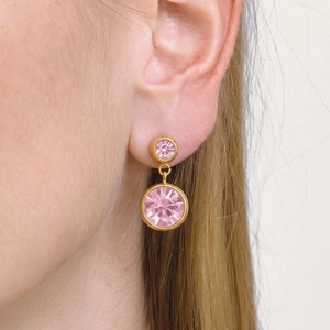 Boucles d'oreilles pendantes en acier plaqué or 18K avec cristaux zircons roses