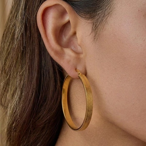 Hoop Earrings 18K Gold Plated Stainless Steel Snake Chain Texture Retro Exaggerated Geometric Jewelry For Women Waterproof
