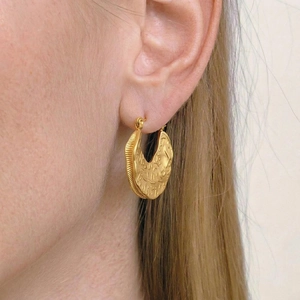 Hammered Texture Irregular Hoop Earrings Gold Plated Stainless Steel Geometric Leaf Organic Retro Ear Buckle For Women