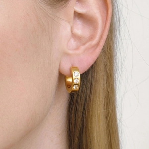 Boucles D'oreilles Créoles En Acier Inoxydable Plaqué Or 18K Avec Zircon Style INS Simple Imperméable Hypoallergénique Pour Femmes