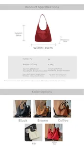 Detailed dimension chart showing size 35x26x12cm for the large capacity tote bag