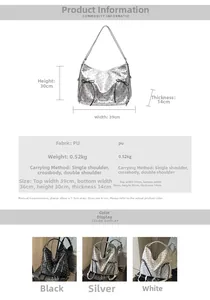 Detailed spec chart of a versatile PU tote bag with size, weight, and color options
