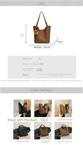 Detailed size chart for the large vintage PU leather shoulder bag with dimensions