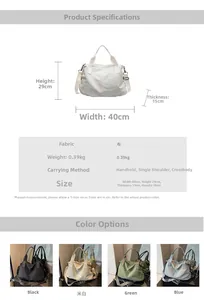 Detail view of large canvas tote bag showing exact dimensions 40x29x15cm and 0.39kg weight