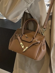 Vintage Litchi Pattern PU Leather Handbag Women Top Handle Bag Elegant Lock Buckle Crossbody Bag Small Satchel Daily Shoulder Bag