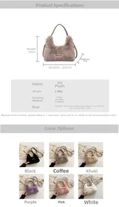 Détails des dimensions du sac peluche et sélection de couleurs pour porté croisé