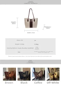 Detailed chart showing PU tote bag dimensions of 37x26x10cm and available colors