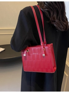 Women Large Capacity Commuter Tote Bag PU Leather Woven Texture Shoulder Bag Fashion Casual Office Splicing Handbag For Women