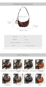 Detailed dimensions of the solid PU crescent crossbody bag with cute bear charm