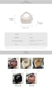 Detailed size chart and multi-color fluffy plush tote bag options for autumn winter
