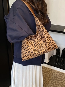 Stylish large capacity leopard print hobo bag with dark brown leather shoulder strap