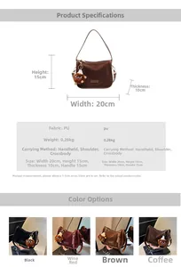 Spécifications de taille détaillées et tableau des matières pour ce sac en PU