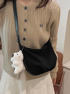 Women Retro Suede Hobo Bag Large Capacity Crossbody Bag Vintage Frosted Dumpling Shoulder Bag With Plush Charm Daily Bag
