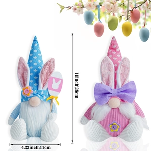 Gnomos de Pascua de peluche con orejas de conejo azul y rosa para decoración festiva