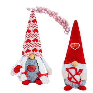 Valentine's Day couple gnomes with red sequins, holding rose and arrow decorations