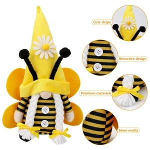 Poupée gnome abeille avec rayures jaunes et chapeau marguerite pour décoration
