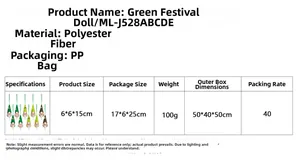 Size chart showing St. Patrick’s Day green gnome pendant measurements and polyester materials