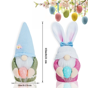 Vue détaillée des gnomes de Pâques avec oreilles de lapin, dimensions 31 x 13 cm