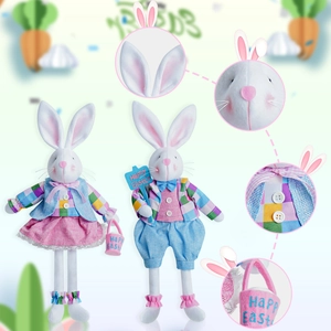 Close-up showing fabric textures and sewing details of Easter plush bunny figurines