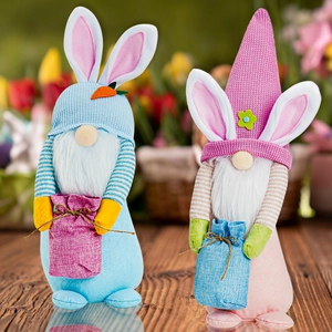 Handcrafted Easter gnome plush dolls with bunny ears and carrots for festive decor