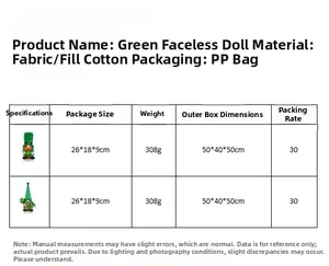 Size specifications and material detail of the green St. Patrick's Day gnome figurines