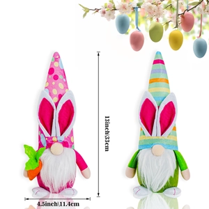 Detailed size view of Easter faceless gnomes with pink rabbit ears and colorful hats