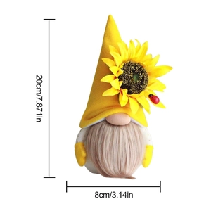 Sonnenblumen-Zwerg aus Plüsch mit gelbem Filzhut und Marienkäfer für Tischdekoration