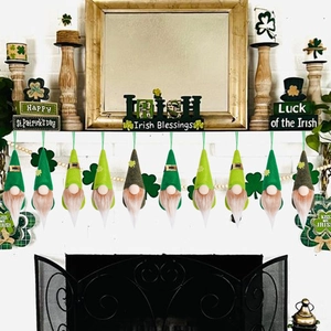 10-piece St. Patrick's Day gnomes hanging ornaments set with green clovers for home decor