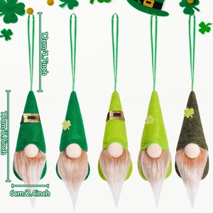 Set of 5 St. Patrick's Day green gnomes with clovers for festive home hanging decor