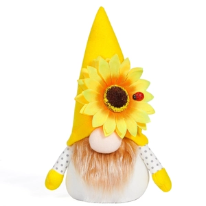 Süße Sonnenblumen-Gnom-Puppe mit gelbem Hut und orangefarbenem Bart für Festdekoration