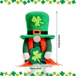 Gnome de la Saint-Patrick avec chapeau vert et barbe orange, 30 cm de haut