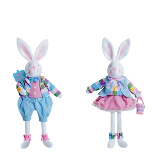 Easter long-leg bunny doll set with Happy Easter sign and festive basket accessories