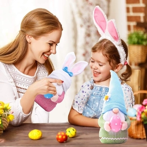 Lot de nains de Pâques en peluche avec oreilles de lapin et œufs pour déco de maison