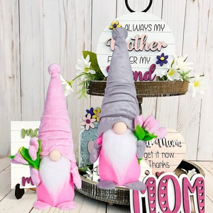 Décoration en Peluche Gnome Tulipe pour la Fête des Mères Poupée Rudolph Sans Visage Avec Fleur Rose Gris Cadeau Maman
