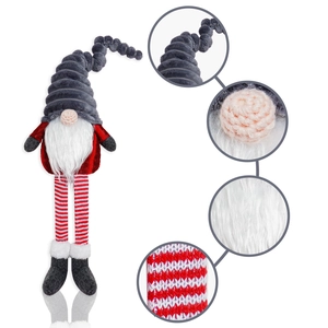Detail showing the long legs and knitted textures of this cute Valentine gnome doll